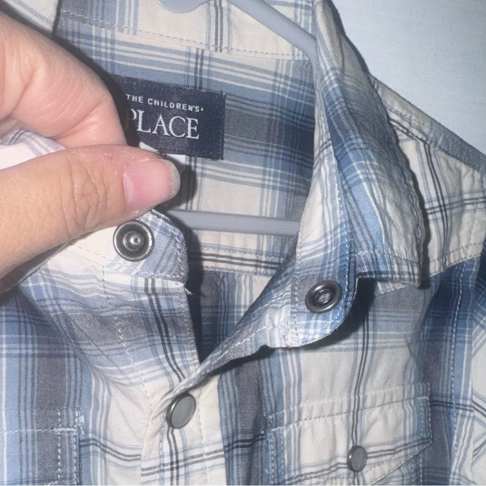 The Children’s Place Boys 4T Blue Cream Plaid Snap Button Shirt